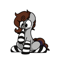 Size: 800x800 | Tagged: safe, artist:sugar morning, oc, oc only, oc:cj vampire, earth pony, equine, fictional species, mammal, pony, feral, hasbro, my little pony, 2d, 2d animation, ambiguous gender, animated, clothes, commission, cute, digital art, gif, hair, legwear, looking down, loop, mane, simple background, socks, solo, striped clothes, striped legwear, transparent background, ych result
