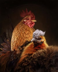 Size: 2400x3000 | Tagged: safe, artist:chloecarterarts, bird, chicken, galliform, feral, lifelike feral, digital art, digital painting, feathers, female, group, hen, male, non-sapient, photorealism, realistic, rooster