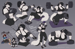 Size: 1900x1250 | Tagged: safe, artist:wmdiscovery93, oc, oc:gwen (wmdiscovery93), oc:haley (wmdiscovery93), canine, mammal, wolf, anthro, taur, abs, big breasts, bottomwear, breasts, clothes, crotch bulge, exercise, female, intersex, intersex female, muscles, muscular intersex female, pants, sports bra, tail, thunder thighs, topwear, weight lifting, wide hips