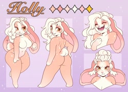 Size: 2048x1472 | Tagged: safe, artist:shambletime, lagomorph, mammal, rabbit, anthro, big breasts, breasts, ears, featureless breasts, female, long ears, reference sheet, solo, solo female, thick thighs, thighs, wide hips