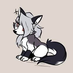 Size: 1024x1024 | Tagged: safe, artist:advosart, loona (vivzmind), canine, fictional species, hellhound, mammal, feral, helluva boss, 2023, cute, female, feralized, hair, hair over one eye, sitting, solo, solo female, tail