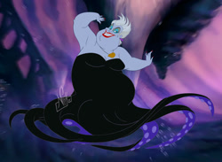 Size: 800x587 | Tagged: safe, artist:nippy13, ursula (the little mermaid), fictional species, mammal, mollusk, octopus, humanoid, disney, the little mermaid (disney), 2023, cecaelia, eyelashes, fat, female, jewelry, lipstick, makeup, nail polish, necklace, on model, smiling, solo, solo female, tentacles