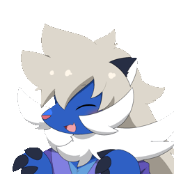 Size: 960x960 | Tagged: source needed, safe, artist:tontaro, oc, oc only, fictional species, samurott, anthro, nintendo, pokémon, 2d, 2d animation, ambiguous gender, animated, commission, digital art, eyes closed, fur, gif, hair, open mouth, pink nose, simple background, solo, solo ambiguous, starter pokémon, tongue, transparent background