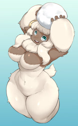 Size: 1937x3119 | Tagged: safe, artist:sleepiness18, bovid, caprine, mammal, sheep, anthro, big breasts, breasts, female, fluff, horns, neck fluff, solo, solo female, tail, thick thighs, thighs, wide hips