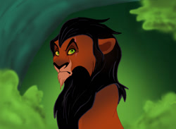 Size: 1024x749 | Tagged: safe, artist:tayarinne, scar (the lion king), big cat, feline, lion, mammal, feral, disney, the lion king, 2d, bust, eye scar, looking at you, male, scar, solo, solo male, unamused