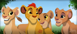 Size: 1023x450 | Tagged: safe, artist:tayarinne, kiara (the lion king), kion (the lion guard), tiifu (the lion guard), zuri (the lion guard), big cat, feline, lion, mammal, feral, disney, the lion guard, the lion king, 2016, 2d, brother, brother and sister, cute, female, group, lioness, male, siblings, sister, smiling