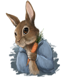 Size: 600x716 | Tagged: safe, artist:tayarinne, lagomorph, mammal, rabbit, anthro, 2018, 2d, beatrix potter, bust, carrot, food, holding, holding food, holding object, looking at you, male, peter rabbit (beatrix potter), simple background, smiling, smiling at you, solo, solo male, transparent background, vegetables