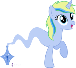 Size: 4462x4000 | Tagged: safe, artist:parclytaxel, oc, oc only, oc:azure light, equine, fictional species, genie, genie pony, mammal, pony, unicorn, feral, hasbro, my little pony, .svg available, 2023, absurd resolution, bottle, commission, container, female, hooves, mare, open mouth, open smile, raised hoof, simple background, smiling, solo, solo female, transparent background, vector