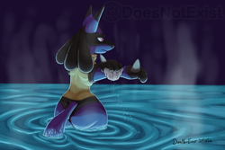 Size: 2000x1333 | Tagged: safe, artist:doesnotexist, oc, oc:blacktail (doesnotexist), fictional species, lucario, mammal, anthro, nintendo, pokémon, 2023, bipedal, black body, black fur, blue body, blue fur, butt, dated, digital art, dipstick ears, ears, fur, high res, long ears, male, red eyes, signature, solo, solo male, steam, subscribestar, tail, tan body, tan fur, thick thighs, thighs, washing, water, watermark
