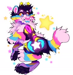 Size: 1800x1850 | Tagged: safe, artist:wildfoxworks, oc, bobcat, cat, feline, hybrid, lynx, mammal, saber-toothed cat, feral, blue, flag, lgbtq, male, pansexual, pansexual pride flag, pink, pride flag, solo, solo male, star, yellow