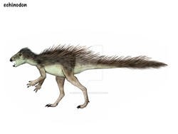 Size: 1024x768 | Tagged: safe, artist:cisiopurple, dinosaur, theropod, feral, 2014, ambiguous gender, deviantart watermark, echinodon, non-sapient, realistic, side view, simple background, solo, solo ambiguous, text, watermark, white background