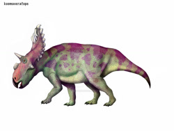 Size: 1024x768 | Tagged: safe, artist:cisiopurple, ceratops, dinosaur, kosmoceratops, reptile, feral, ambiguous gender, deviantart watermark, non-sapient, realistic, side view, simple background, solo, solo ambiguous, text, watermark, white background