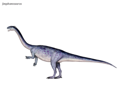 Size: 1024x768 | Tagged: safe, artist:cisiopurple, dinosaur, feral, ambiguous gender, jingshanosaurus, non-sapient, realistic, side view, simple background, solo, solo ambiguous, text, white background