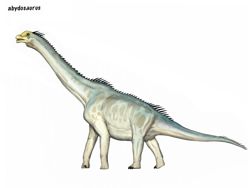 Size: 1024x768 | Tagged: safe, artist:cisiopurple, dinosaur, sauropod, feral, abydosaurus, ambiguous gender, non-sapient, realistic, side view, simple background, solo, solo ambiguous, text, white background