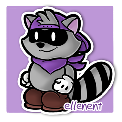 Size: 700x700 | Tagged: safe, artist:arijuka, mammal, procyonid, raccoon, semi-anthro, mario (series), nintendo, paper mario, 2d, bandanna, boots, chibi, clothes, commission, cute, double outline, front view, gloves, hat, headwear, male, shoes, smiling, standing, style emulation, three-quarter view