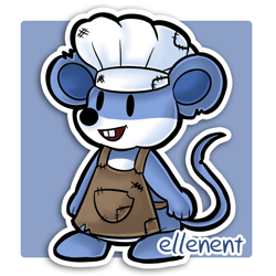 Size: 600x600 | Tagged: safe, artist:arijuka, mammal, rat, rodent, semi-anthro, mario (series), nintendo, paper mario, 2d, apron, chef's hat, chibi, clothes, commission, cute, double outline, front view, hat, headwear, male, open mouth, open smile, smiling, solo, solo male, standing, style emulation, three-quarter view