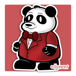 Size: 700x700 | Tagged: safe, artist:arijuka, bear, mammal, panda, semi-anthro, mario (series), nintendo, paper mario, 2d, bow, bow tie, chibi, clothes, commission, cute, double outline, front view, male, smiling, solo, solo male, standing, style emulation, suit, three-quarter view