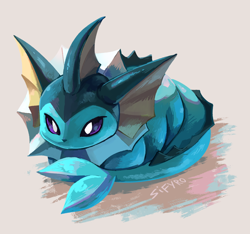 Size: 1000x935 | Tagged: safe, artist:blitzdrachin, eeveelution, fictional species, mammal, vaporeon, feral, nintendo, pokémon, 2023, 2d, ambiguous gender, behaving like a cat, black sclera, blue body, casual nudity, colored sclera, complete nudity, cute, ears, fins, fish tail, loafing, lying down, nudity, prone, purple eyes, sitting, solo, solo ambiguous, tail