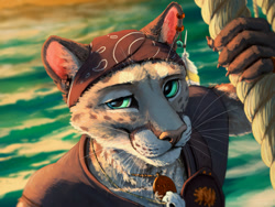 Size: 960x720 | Tagged: safe, artist:titus weiss, oc, oc:fekkri talot, feline, fictional species, mammal, tabaxi, anthro, dungeons & dragons, bust, jewelry, male, necklace, portrait, solo, solo male
