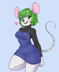 Size: 1500x1800 | Tagged: safe, artist:artkett1412, bree (animal crossing), mammal, mouse, rodent, anthro, animal crossing, nintendo, 2023, black nose, bottomwear, breasts, clothes, dress, ears, eyelashes, female, fur, hair, looking at you, murine, open mouth, simple background, solo, solo female, tail, thighs, tongue, wide hips