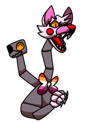 Size: 1024x1366 | Tagged: safe, artist:cheedo6, mangle (fnaf), animatronic, canine, fictional species, fox, mammal, robot, five nights at freddy's, 2021, bow, bow tie, clothes, colored sclera, female, flag, lesbian pride flag, mtf transgender, pride flag, simple background, solo, solo female, transgender, transgender pride flag, transparent background, vixen, yellow sclera
