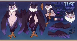 Size: 2919x1551 | Tagged: safe, artist:skyleriearts, bird, bird of prey, owl, anthro, beak, breasts, feathers, female, fluff, neck fluff, reference sheet, solo, solo female, tail, tail feathers, thick thighs, thighs, wide hips, winged arms