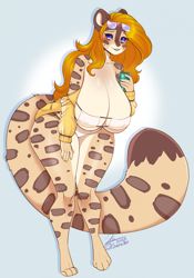 Size: 1608x2291 | Tagged: suggestive, artist:honeythief, oc, oc only, big cat, feline, leopard, mammal, anthro, digitigrade anthro, 2023, bent over, bikini, breasts, clothes, commission, digital art, ears, eyelashes, female, fur, hair, huge breasts, nipple outline, simple background, solo, solo female, swimsuit, tail, thighs, wide hips