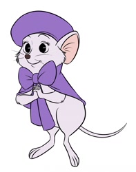 Size: 1008x1280 | Tagged: safe, artist:missmariefurart, miss bianca (the rescuers), mammal, mouse, rodent, semi-anthro, disney, the rescuers, 2019, 2d, clothes, female, front view, hat, headwear, simple background, smiling, solo, solo female, standing, three-quarter view, white background