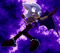 Size: 956x836 | Tagged: safe, artist:nalathequeen2186, rouge the bat (sonic), bat, mammal, anthro, sega, sonic the hedgehog (series), alternate outfit, bat ears, bat wings, belt, black boots, blue eyes, boots, clothes, crop top, female, fur, gloves, midriff, shoes, solo, solo female, studded belt, studded boots, tank top, topwear, webbed wings, white body, white fur, wings