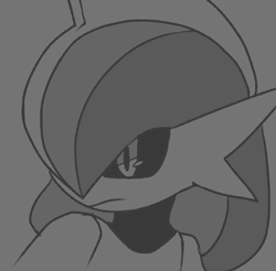 Size: 408x401 | Tagged: safe, artist:piscesonu, fictional species, iron valiant, robot, nintendo, pokémon, spoiler:pokémon gen 9, spoiler:pokémon scarlet and violet, black sclera, bust, colored sclera, frowning, future pokémon, genderless, grayscale, low res, monochrome, paradox pokémon, solo, solo genderless