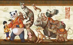 Size: 1140x701 | Tagged: safe, artist:turtle-arts, eeyore (winnie-the-pooh), gopher (winnie-the-pooh), kanga (winnie-the-pooh), owl (winnie-the-pooh), piglet (winnie-the-pooh), rabbit (winnie-the-pooh), roo (winnie-the-pooh), tigger (winnie-the-pooh), winnie-the-pooh (winnie-the-pooh), bear, bird, bird of prey, civet, elephant, human, jerboa, kite (bird), mammal, panda, pangolin, rat, rodent, shrew, yak, feral, semi-anthro, disney, winnie-the-pooh, 2014, 2d, ambiguous gender, eyes closed, female, group, male, murine, open mouth, open smile, smiling, species swap, standing, tree shrew, ungulate, walking