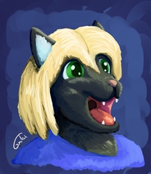 Size: 2100x2415 | Tagged: safe, artist:gyrotech, cat, feline, mammal, anthro, bust, green eyes, open mouth, portrait, solo