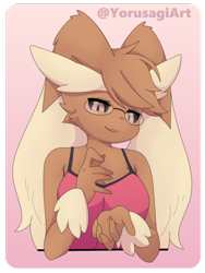 Size: 600x800 | Tagged: safe, artist:yorusagi, fictional species, lopunny, mammal, anthro, nintendo, pokémon, 2022, black sclera, breasts, clothes, colored sclera, digital art, ears, eyelashes, female, fur, hair, looking at you, open mouth, pink nose, shirt, simple background, solo, solo female, tongue, topwear, transparent background