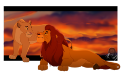 Size: 1135x704 | Tagged: safe, artist:kingsimba, mufasa (the lion king), sarabi (the lion king), big cat, feline, lion, mammal, feral, disney, the lion king, cloud, female, lioness, lying down, male, on model