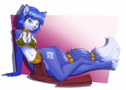 Size: 4096x2926 | Tagged: safe, artist:andersonfbr, krystal (star fox), canine, fox, mammal, anthro, digitigrade anthro, nintendo, star fox, 2023, bedroom eyes, belly button, black nose, breasts, clothes, commission, digital art, ears, eyelashes, female, fur, loincloth, looking at you, slave leia outfit, solo, solo female, tail, tank top, thighs, topwear, tribal markings, vixen, wide hips