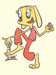 Size: 750x994 | Tagged: safe, artist:brandyfriend1, brandy harrington (brandy & mr. whiskers), canine, dog, mammal, anthro, brandy & mr. whiskers, disney, barefoot, feet, female, open mouth, open smile, pedicure, smiling, soles, toes