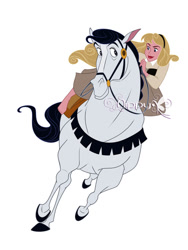 Size: 800x1066 | Tagged: safe, artist:nippy13, part of a set, princess aurora (sleeping beauty), equine, horse, human, mammal, feral, disney, sleeping beauty (disney), 2019, 2d, duo, duo male and female, female, looking at each other, male, on model, samson (sleeping beauty), signature, simple background, stallion, white background