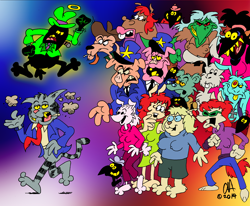Size: 3200x2632 | Tagged: suggestive, artist:chopfe, duke (fritz the cat), fritz the cat (fritz the cat), bird, canine, cat, collie, corvid, crow, dog, equine, feline, fox, horse, lizard, mammal, pig, reptile, songbird, suid, anthro, plantigrade anthro, fritz the cat, 2014, angry, big bertha (fritz the cat), blue (fritz the cat), bottomwear, charlene (fritz the cat), cigar, clothes, collie (fritz the cat), colored sclera, cynthia (fritz the cat), dead, dress, female, glasses, gradient background, halo, harriet (fritz the cat), hat, headwear, jacket, lidded eyes, lizard leader (fritz the cat), looking at you, male, necktie, nipple outline, open mouth, pants, police, police hat, police uniform, round glasses, ruark (fritz the cat), sharp teeth, shirt, shorts, signature, smoke, smoking, striped tail, stripes, tail, teeth, topwear, winston schwartz (fritz the cat), yellow sclera