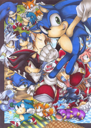 Size: 1024x1445 | Tagged: safe, artist:atlanicasora, amy rose (sonic), chip (sonic), classic sonic, classic tails, doctor eggman (sonic), mephiles the dark (sonic), miles "tails" prower (sonic), princess elise (sonic), shadow the hedgehog (sonic), silver the hedgehog (sonic), sonic the hedgehog (sonic), sonic the werehog (sonic), ambiguous species, bird, canine, fictional species, flicky (sonic), fox, hedgehog, human, mammal, red fox, robot, anthro, feral, semi-anthro, sega, sonic the hedgehog (2006 game), sonic the hedgehog (series), sonic unleashed, 2014, blue body, blue eyes, blue fur, brown hair, claws, clothes, eyelashes, female, fur, gloves, green eyes, group, hair, male, multiple tails, mustache, red eyes, smiling, tail, tears, two tails, yellow eyes, yellow hair