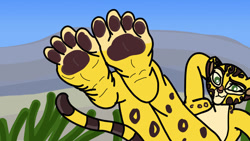 Size: 1024x576 | Tagged: suggestive, artist:headgehogking99, fuli (the lion guard), anthro, plantigrade anthro, disney, the lion guard, the lion king, feet, female, fetish, foot fetish, foot focus, paw pads, paws, soles, solo, solo female, toes