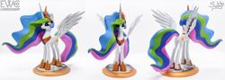 Size: 2000x714 | Tagged: safe, artist:sunny way, princess celestia (mlp), alicorn, equine, fictional species, mammal, pony, feral, friendship is magic, hasbro, my little pony, 3d print, 3d printing, artwork, craft, ewc workshop, female, figurine, figurines, happy, horn, irl, jewelry, mare, painting, photo, regalia, sculpture, smiling, solo, solo female, statue, wings