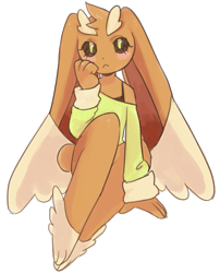 Size: 611x758 | Tagged: safe, artist:asklopunny, fictional species, lagomorph, lop eared, lopunny, mammal, rabbit, anthro, nintendo, pokémon, brown body, brown fur, female, fur, simple background, sitting, solo, solo female, transparent background