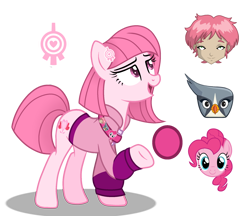 Size: 2126x1834 | Tagged: safe, alternate version, artist:muhammad yunus, artist:sugar-sugar-bases, aelita (code lyoko), pinkie pie (mlp), silver (angry birds), oc, oc only, oc:annisa trihapsari, bird, bird of prey, earth pony, equine, falcon, fictional species, human, mammal, peregrine falcon, pony, feral, series:the guardian of leadership, angry birds, code lyoko, friendship is magic, hasbro, my little pony, angry birds 2, base used, clothes, female, heart, hoodie, mare, open mouth, open smile, peale's falcon, rovio, simple background, smiling, solo, solo female, topwear, transparent background, xana