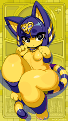 Size: 560x1000 | Tagged: safe, artist:krokobyaka, ankha (animal crossing), cat, feline, mammal, anthro, animal crossing, nintendo, breasts, featureless breasts, female, pixel art, small breasts, solo, solo female, tail, thick thighs, thighs, wide hips