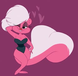 Size: 1280x1247 | Tagged: safe, artist:cachicabra, bimbette (tiny toon adventures), mammal, skunk, anthro, tiny toon adventures, warner brothers, 2018, 2d, breasts, female, heart, looking at you, one eye closed, purple background, simple background, smiling, smiling at you, solo, solo female, winking