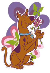 Size: 1090x1600 | Tagged: safe, artist:queen-quail, scooby-doo (scooby-doo), arthropod, butterfly, canine, dog, great dane, insect, mammal, feral, hanna-barbera, scooby-doo (franchise), blue collar, brown body, brown fur, collar, flower, fur, male, plant, solo, solo male, spots