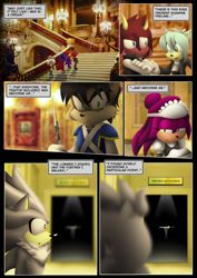 Size: 619x876 | Tagged: safe, artist:underworld360, elias acorn (sonic), princess sally acorn (sonic), silver the hedgehog (sonic), sonic the hedgehog (sonic), bovid, chipmunk, echidna, hedgehog, mammal, monotreme, rodent, squirrel, anthro, comic:shock and awe, archie sonic the hedgehog, sega, sonic the hedgehog (series), comic, king sonic the hedgehog (sonic), maid, male, queen sally acorn (sonic), stairs, sword of acorns
