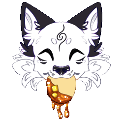 Size: 1000x1000 | Tagged: safe, artist:bomi, ambiguous form, animated, any gender, any species, black nose, butter, cheek fluff, commission, cute, eyebrows, eyes closed, fluff, food, front view, fur, gif, head only, headshot, icon, pancakes, simple background, syrup, transparent background, white body, white fur, ych result