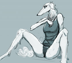 Size: 1280x1128 | Tagged: suggestive, artist:garbagegarage, borzoi, canine, dog, mammal, anthro, clothes, female, panties, shirt, solo, solo female, topwear, underwear