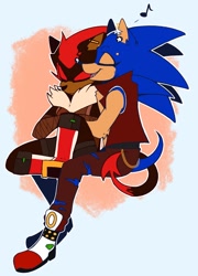 Size: 1156x1608 | Tagged: safe, artist:cha0w0w, shadow the hedgehog (sonic), sonic the hedgehog (sonic), hedgehog, mammal, sega, sonic the hedgehog (series), alternate universe, commission, duo, duo male, male, male/male, males only, musical note, shipping, sonadow (sonic)